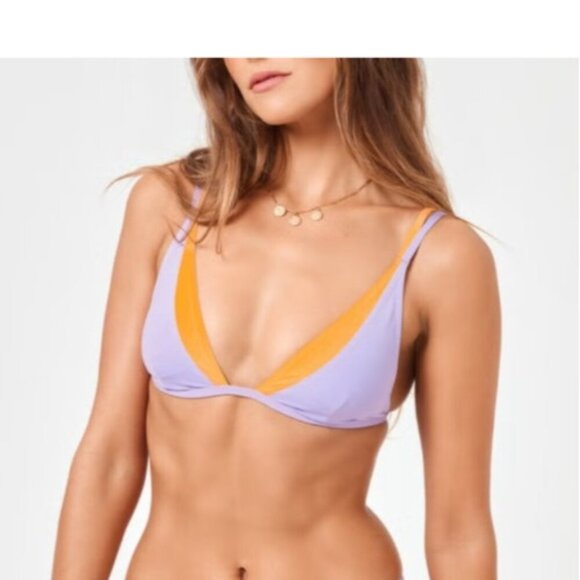 L*Space Bikini Top womens large Seam-Free Finneas Blue Orange Pool Vacation - Picture 1 of 7